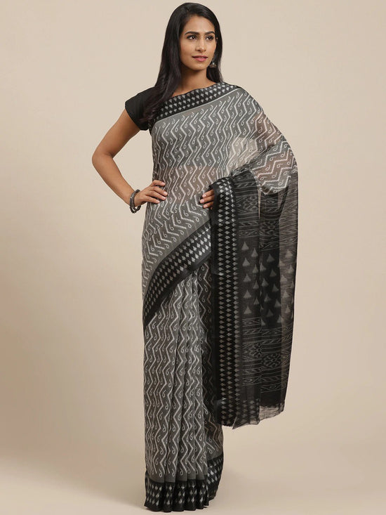 Grey Printed Cotton Silk Saree