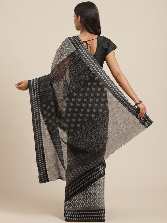 Grey Printed Cotton Silk Saree