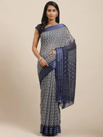 Grey Printed Cotton Silk Saree