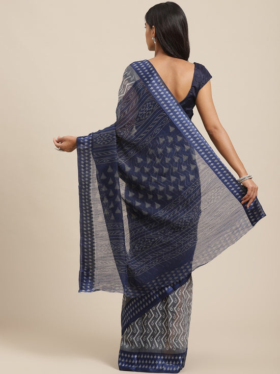 Grey Printed Cotton Silk Saree