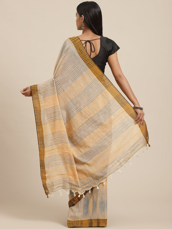 Beige Printed Cotton Silk Saree