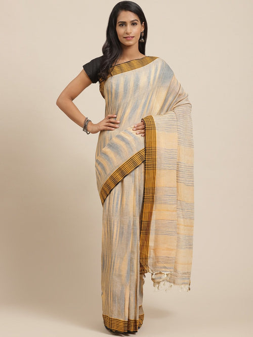 Beige Printed Cotton Silk Saree