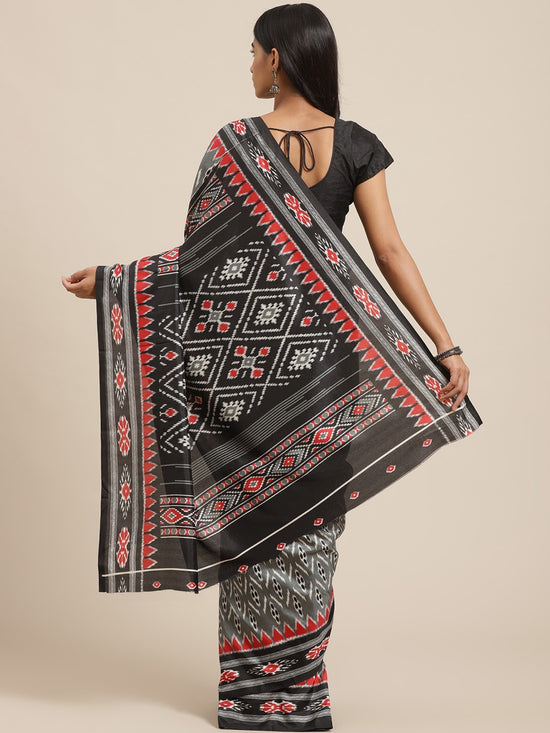 Grey Striped Art Silk Saree