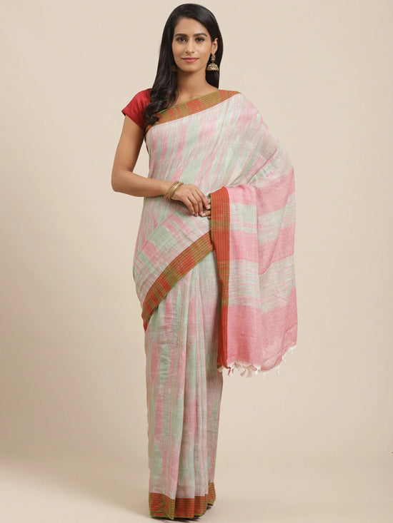 White Striped Pure Cotton Saree