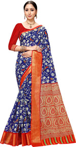 Blue Printed Art Silk Saree