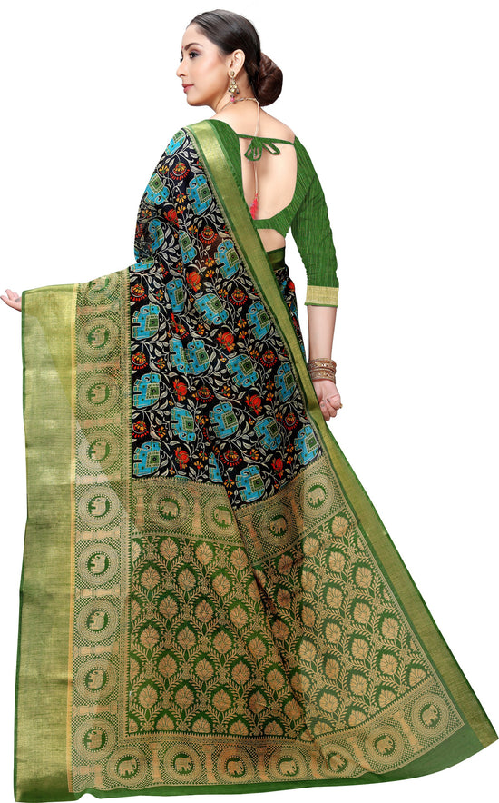 Green Printed Art Silk Saree