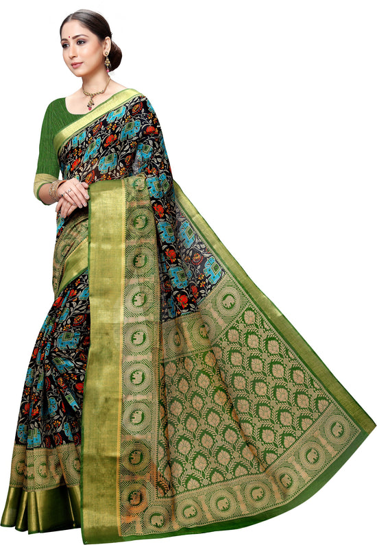 Green Printed Art Silk Saree