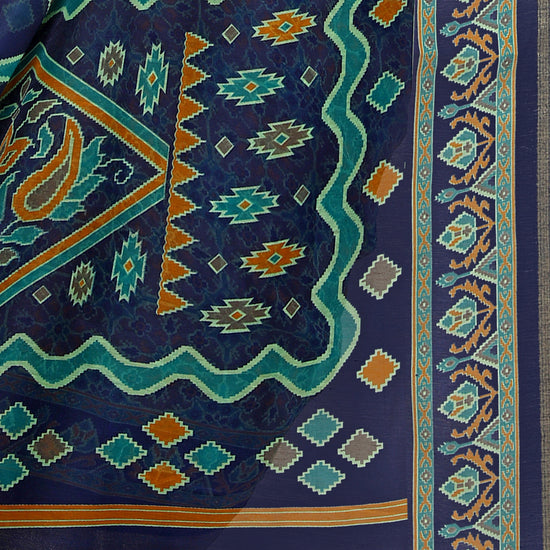 Blue Printed Art Silk Saree