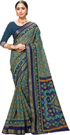 Blue Printed Art Silk Saree