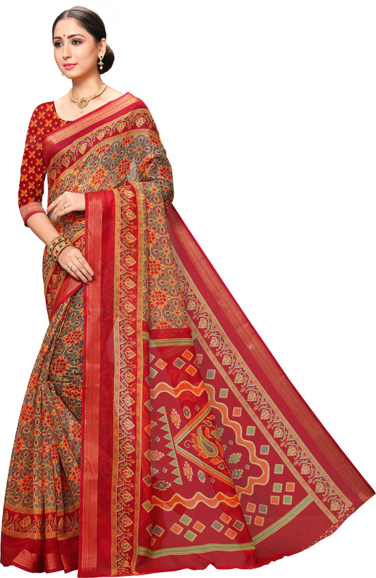 Red Printed Art Silk Saree