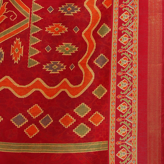 Red Printed Art Silk Saree