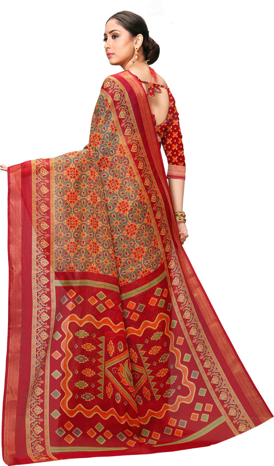 Red Printed Art Silk Saree