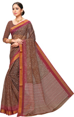 Brown Printed Art Silk Saree