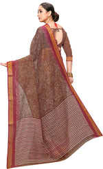 Brown Printed Art Silk Saree