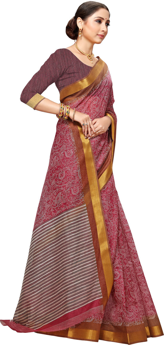 Pink Printed Art Silk Saree