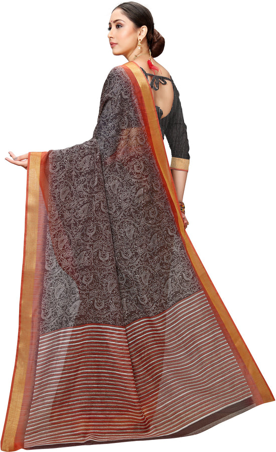 Black Printed Art Silk Saree