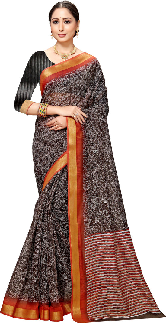 Black Printed Art Silk Saree