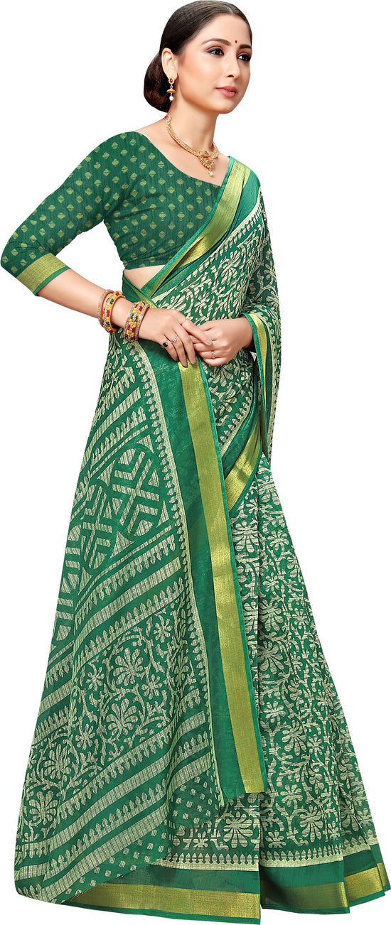 Green Printed Art Silk Saree