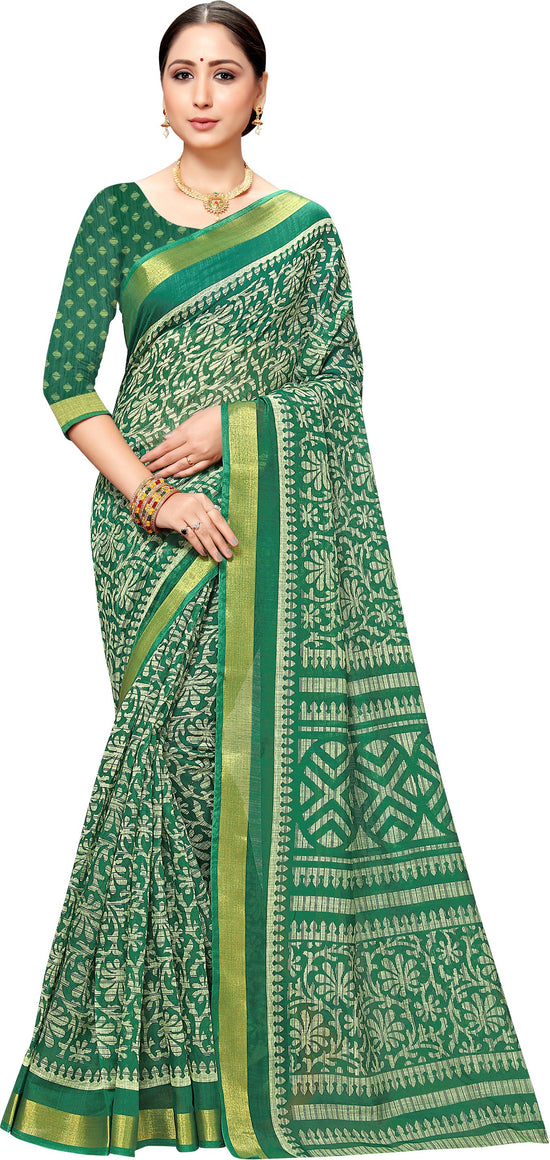 Green Printed Art Silk Saree