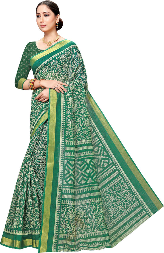 Green Printed Art Silk Saree