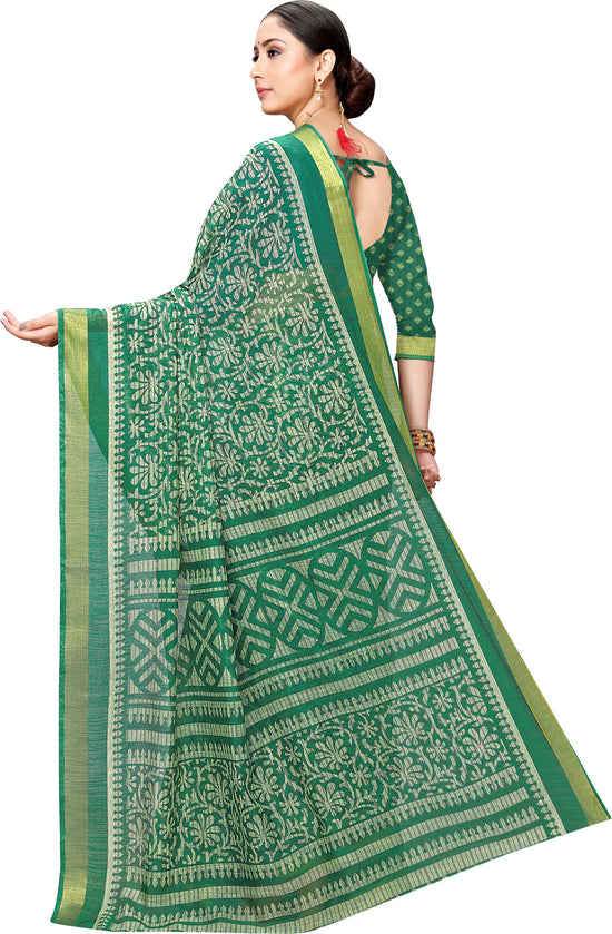 Green Printed Art Silk Saree