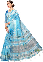 Blue Printed Art Silk Saree