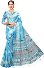 Blue Printed Art Silk Saree