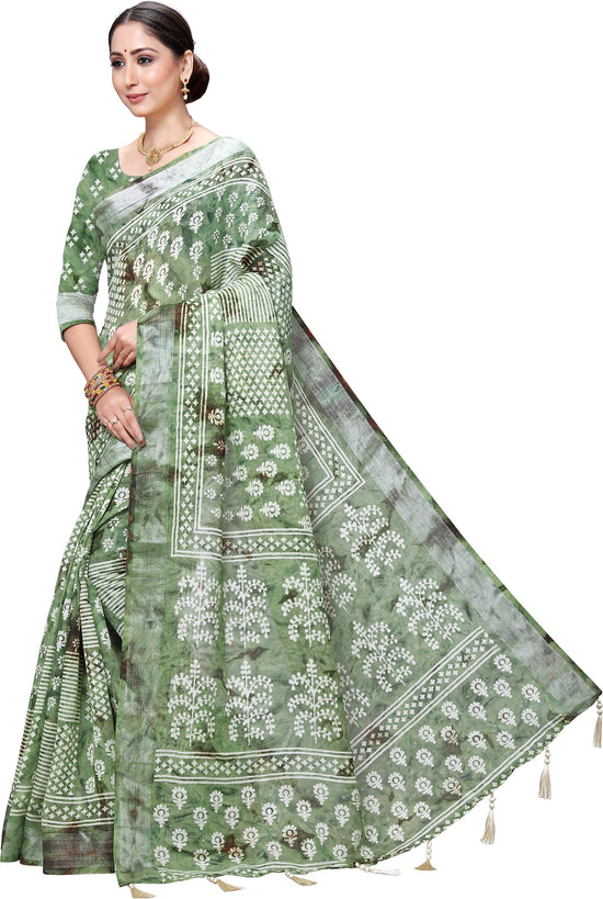 Green Printed Art Silk Saree