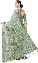 Green Printed Art Silk Saree