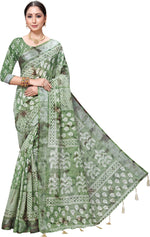 Green Printed Art Silk Saree