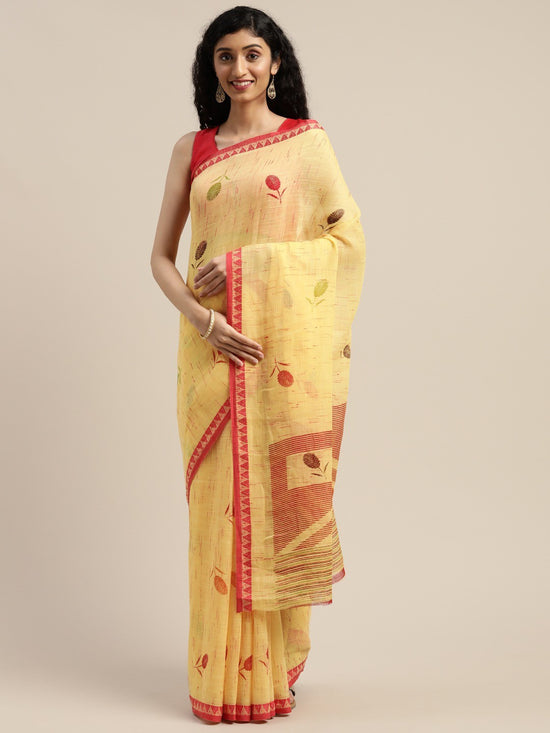 Yellow Printed Art Silk Saree