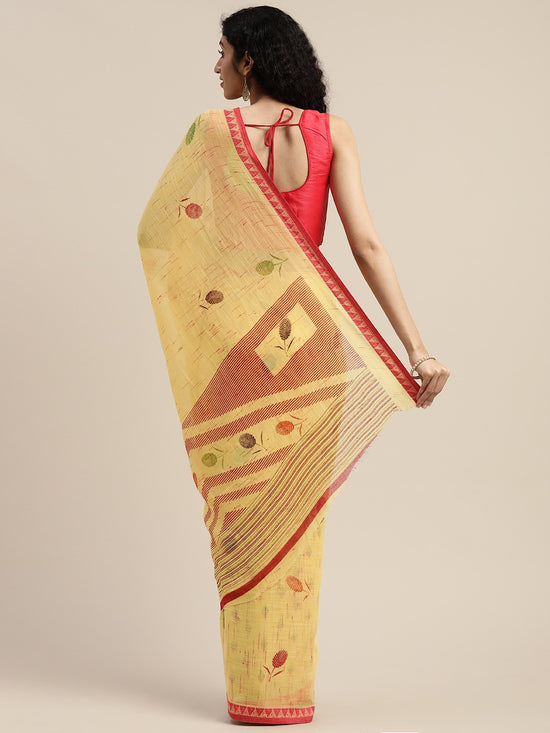 Yellow Printed Art Silk Saree