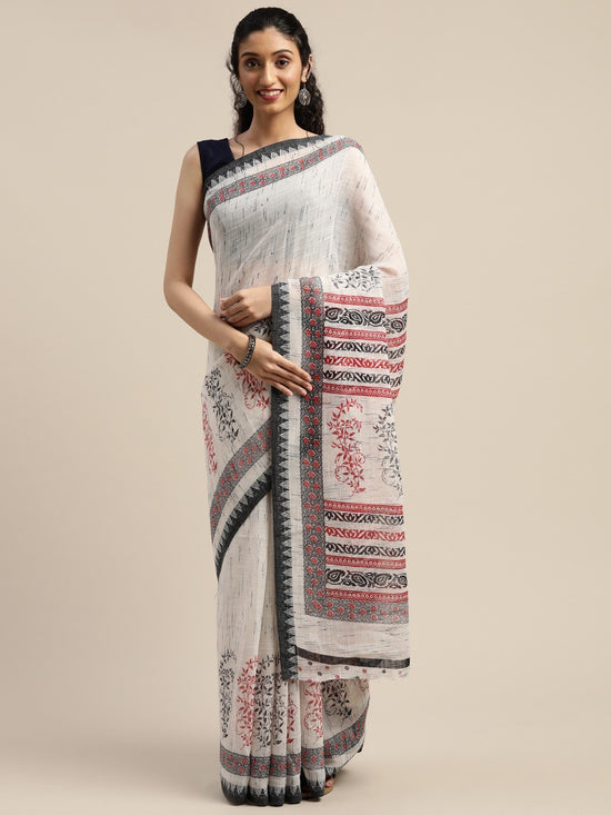 White Printed Art Silk Saree