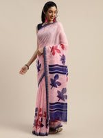 Pink Printed Art Silk Saree