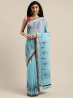 Light Blue Printed Art Silk Saree