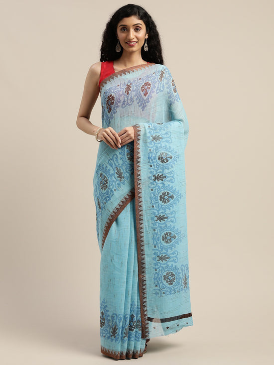 Light Blue Printed Art Silk Saree