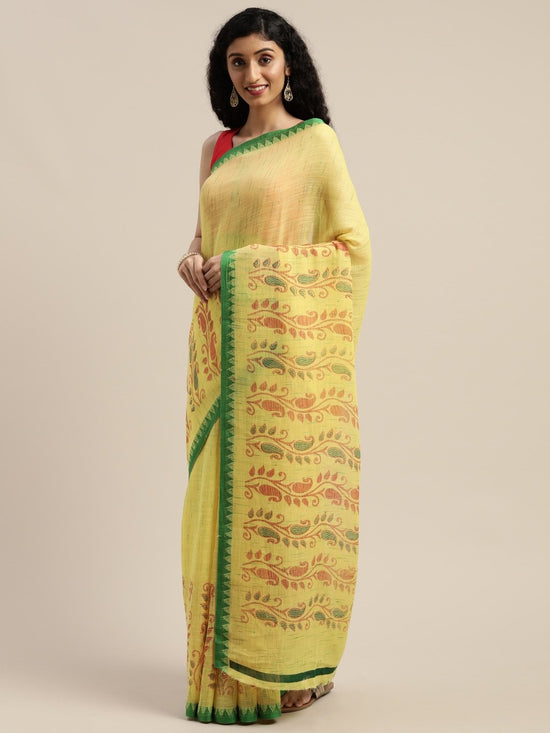 Yellow Printed Art Silk Saree