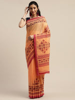 Orange Printed Art Silk Saree