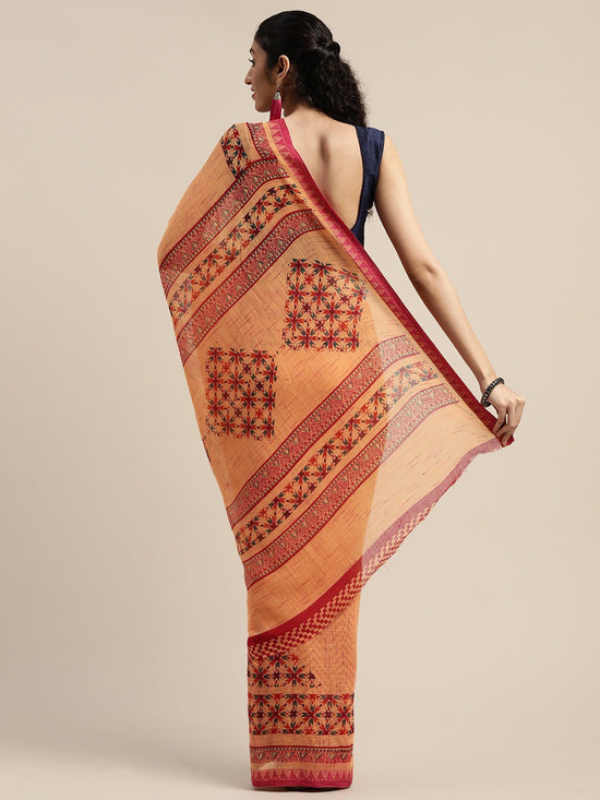 Orange Printed Art Silk Saree