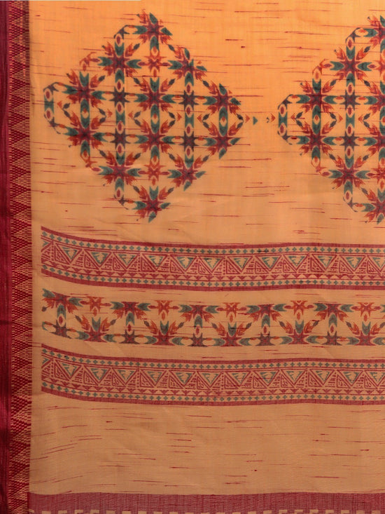 Orange Printed Art Silk Saree