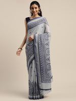 Blue Printed Art Silk Saree