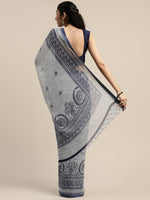 Blue Printed Art Silk Saree