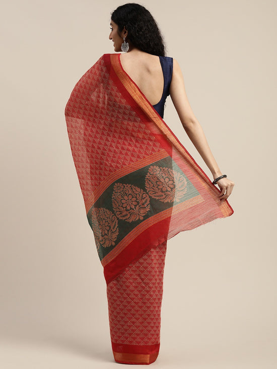 Red Printed Art Silk Saree