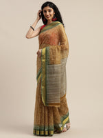 Brown Printed Art Silk Saree