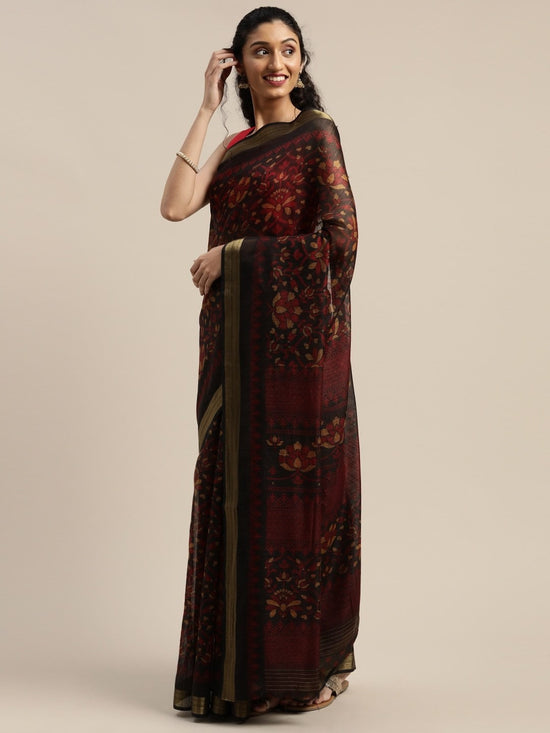 Black Printed Art Silk Saree