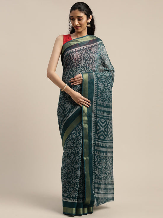 Blue Printed Art Silk Saree