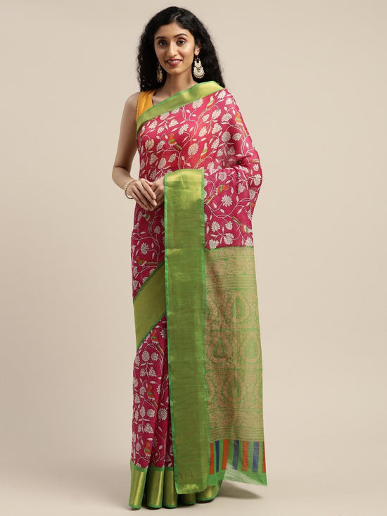 Pink Printed Art Silk Saree