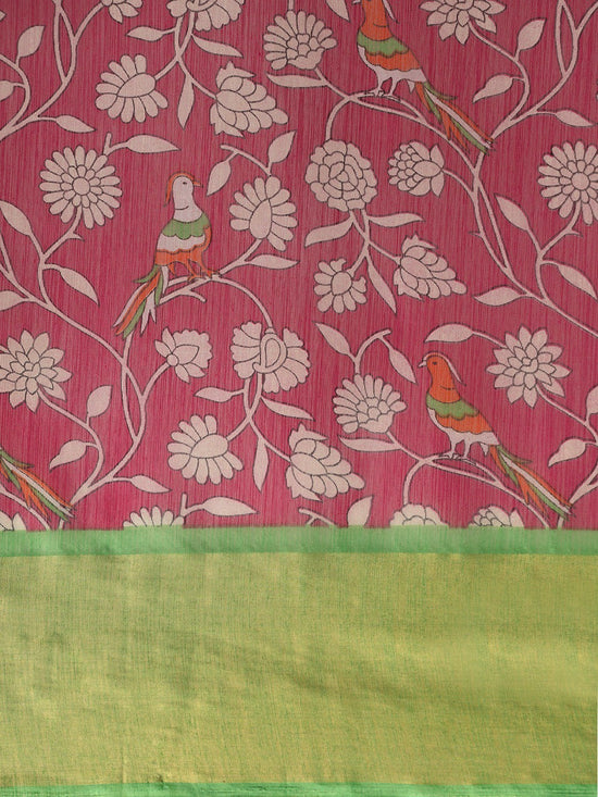 Pink Printed Art Silk Saree