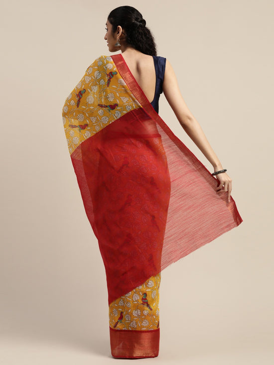 Yellow Printed Art Silk Saree