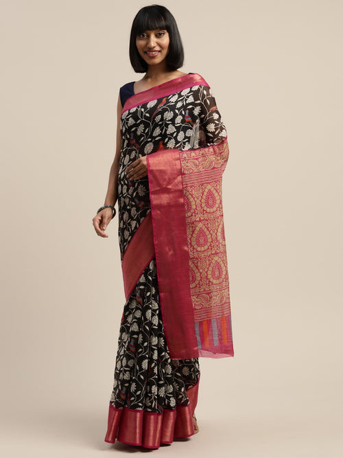 Black Printed Art Silk Saree